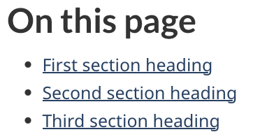 The heading "On this page" is written in bold, black font above a list of links.