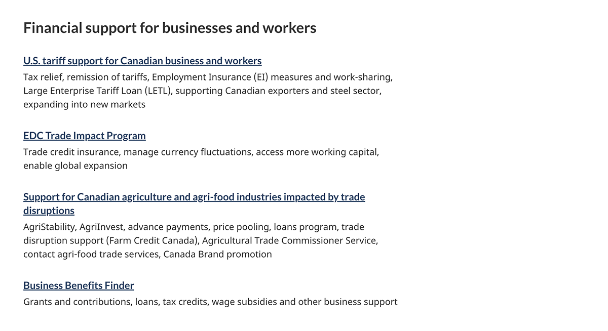 Services and information with single column doormats for large screen. Text version below: