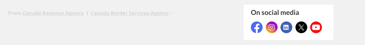 Social media channels (horizontal view) for large screens. Text version below: