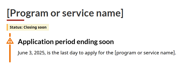 Warning alert at the top of page. Text version below: