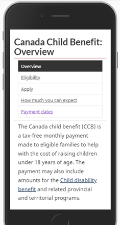 Screenshot of Canada Child Benefit previous multi-page navigation